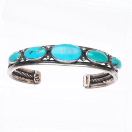6" Nancy Custer Navajo sterling silver turquoise row cuff bracelet