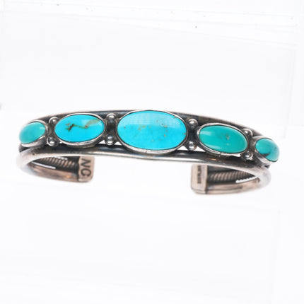 6" Nancy Custer Navajo sterling silver turquoise row cuff bracelet