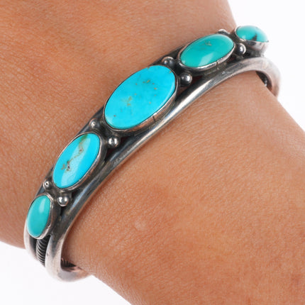 6" Nancy Custer Navajo sterling silver turquoise row cuff bracelet