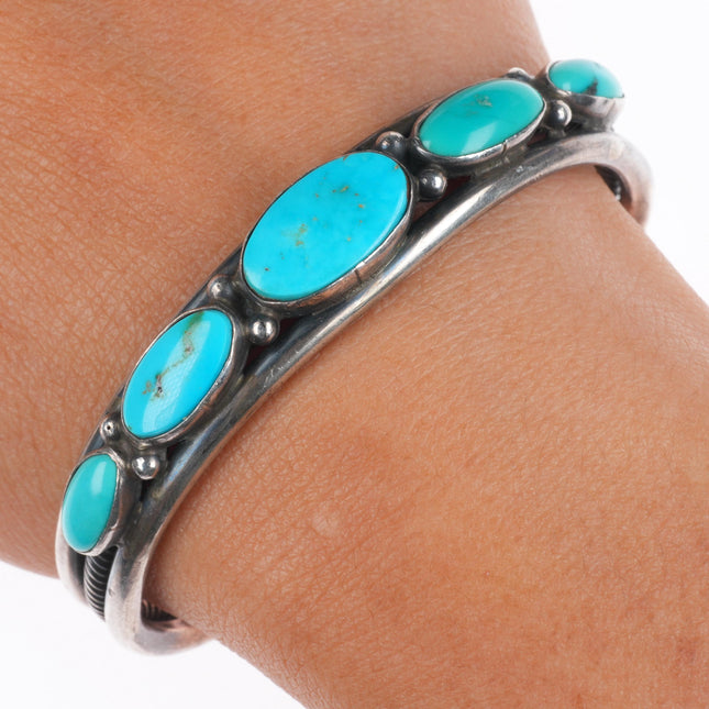 6" Nancy Custer Navajo sterling silver turquoise row cuff bracelet
