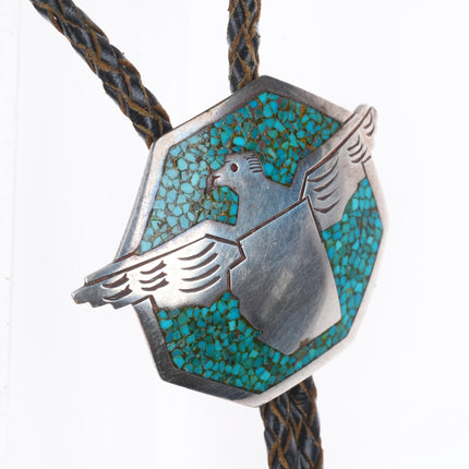 c1970 Tommy Singer Navajo vintage sterling silver thunderbird bolo tie