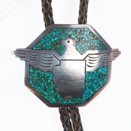c1970 Tommy Singer Navajo vintage sterling silver thunderbird bolo tie