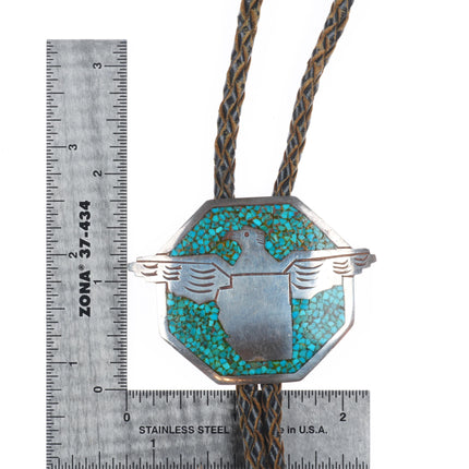 c1970 Tommy Singer Navajo vintage sterling silver thunderbird bolo tie