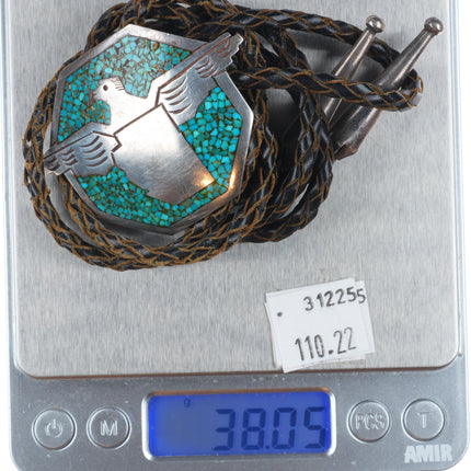 c1970 Tommy Singer Navajo vintage sterling silver thunderbird bolo tie