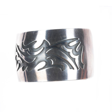6.6" Wilbur Anderson Navajo sterling silver bear overlay wide cuff bracelet