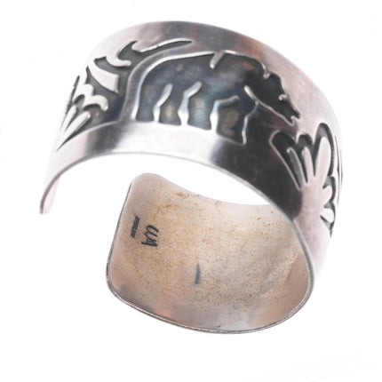 6.6" Wilbur Anderson Navajo sterling silver bear overlay wide cuff bracelet