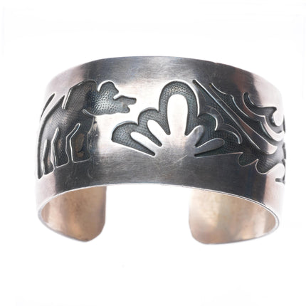 6.6" Wilbur Anderson Navajo sterling silver bear overlay wide cuff bracelet