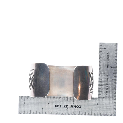 6.6" Wilbur Anderson Navajo sterling silver bear overlay wide cuff bracelet