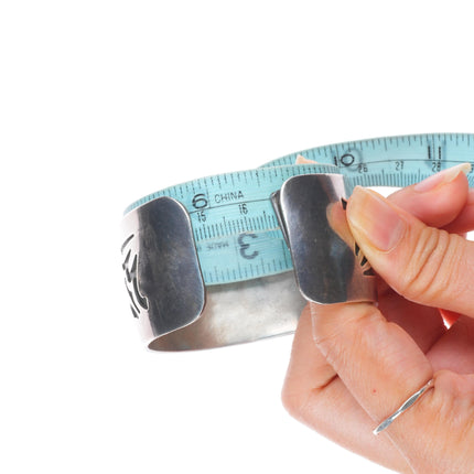 6.6" Wilbur Anderson Navajo sterling silver bear overlay wide cuff bracelet