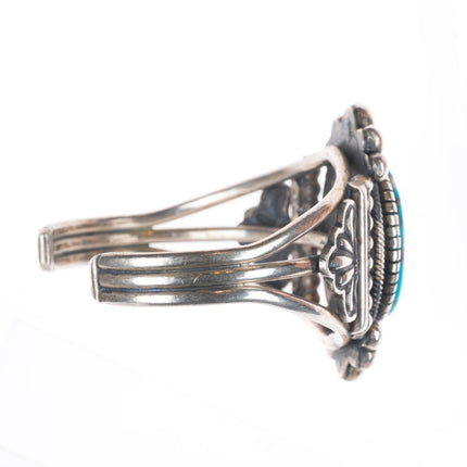 6" Vintage Navajo sterling silver Revival cuff bracelet with nice turquoise