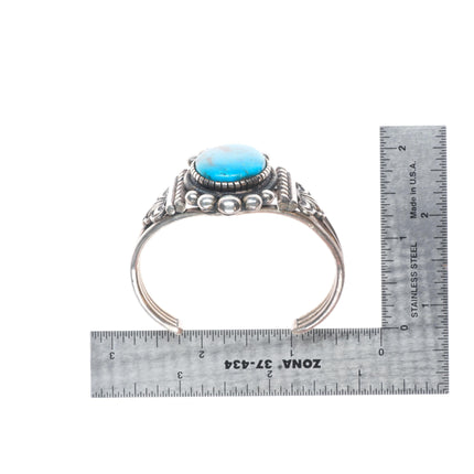 6" Vintage Navajo sterling silver Revival cuff bracelet with nice turquoise