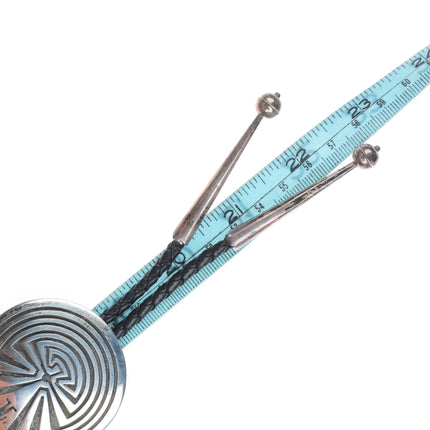 Vintage G Navajo or Hopi sterling silver "Man in the Maze" bolo tie