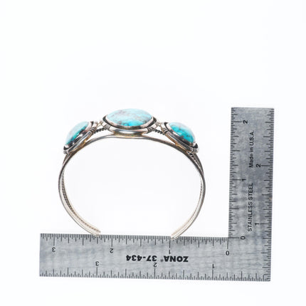 6.75" Vintage Navajo high grade turquoise sterling silver 3 stone cuff bracelet