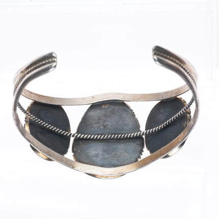 6.75" Vintage Navajo high grade turquoise sterling silver 3 stone cuff bracelet