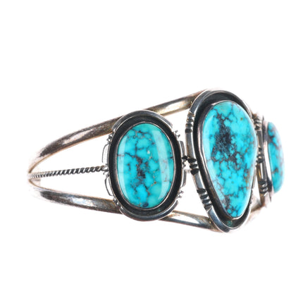 6.75" Vintage Navajo high grade turquoise sterling silver 3 stone cuff bracelet