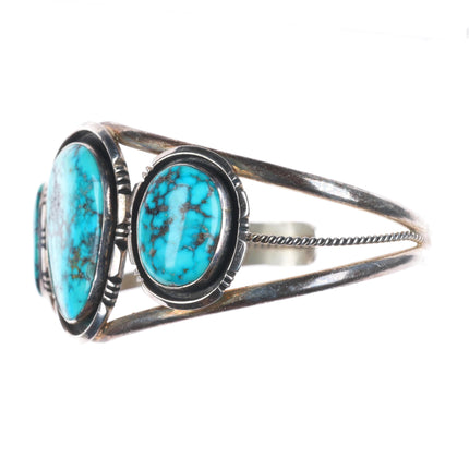 6.75" Vintage Navajo high grade turquoise sterling silver 3 stone cuff bracelet