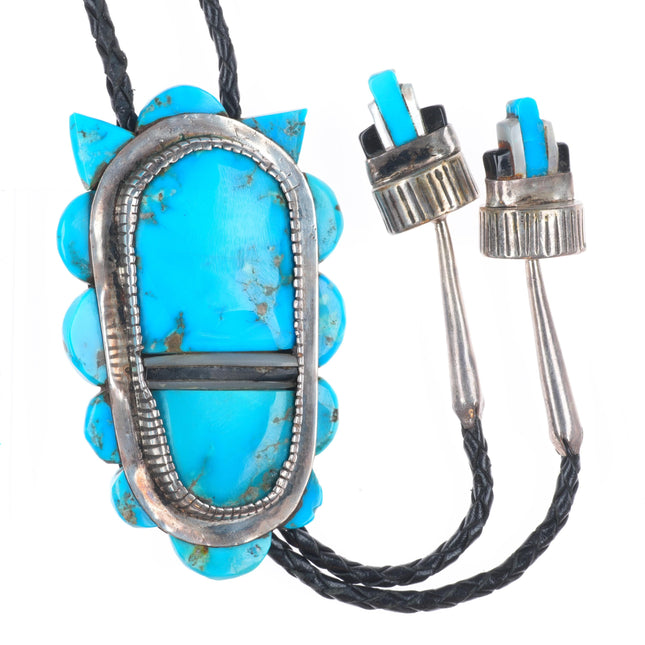 c1960 c-31 Calabaza Santo Domingo sterling silver turquoise inlay bolo tie