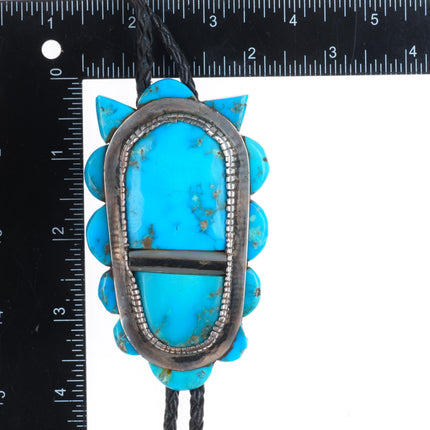 c1960 c-31 Calabaza Santo Domingo sterling silver turquoise inlay bolo tie