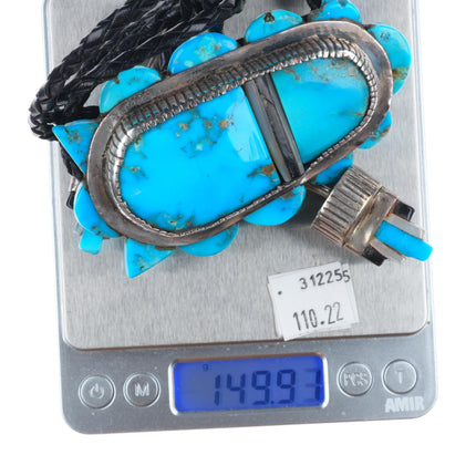 c1960 c-31 Calabaza Santo Domingo sterling silver turquoise inlay bolo tie