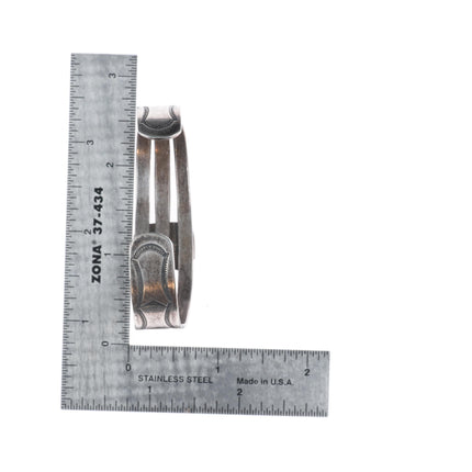 6.2" c1940 Navajo sterling silver hand stamped cuff bracelet with nice turquoise