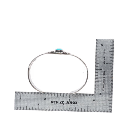 6.2" c1940 Navajo sterling silver hand stamped cuff bracelet with nice turquoise