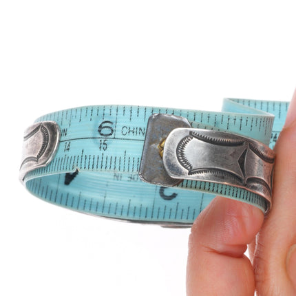 6.2" c1940 Navajo sterling silver hand stamped cuff bracelet with nice turquoise