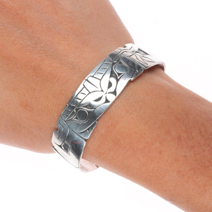 6.25" Jean Ferrier 1985 cast sterling silver Northwest coast cuff bracelet