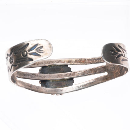 6.4" 40's-50's Fred Harvey sterling silver cuff bracelet w/ nice green turquoise