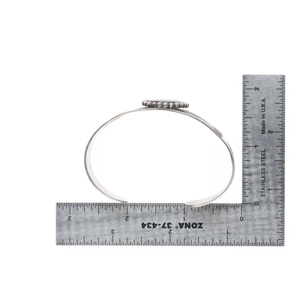 6.4" 40's-50's Fred Harvey sterling silver cuff bracelet w/ nice green turquoise