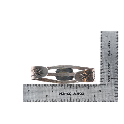 6.4" 40's-50's Fred Harvey sterling silver cuff bracelet w/ nice green turquoise