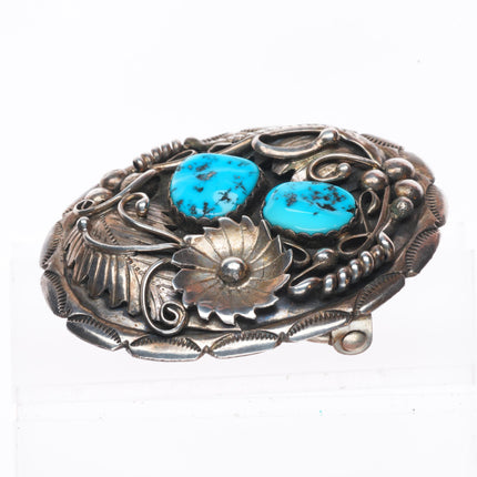 Jessie Claw Navajo vintage sterling silver Kingman turquoise belt buckle