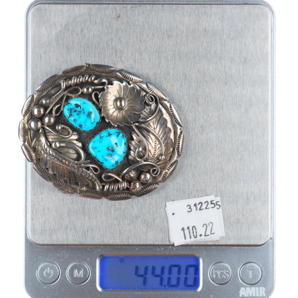 Jessie Claw Navajo vintage sterling silver Kingman turquoise belt buckle