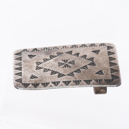 c1940's Vintage Navajo deep stamped sterling silver belt buckle