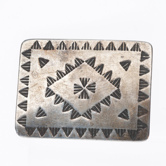 c1940's Vintage Navajo deep stamped sterling silver belt buckle