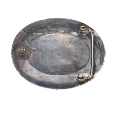 Vintage Tom Bahe Navajo sterling silver elk belt buckle overlay style