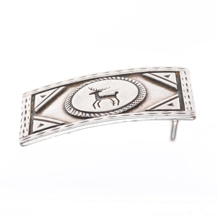 40's-50's Vintage Navajo overlay/deep stamped sterling silver belt buckle w/deer
