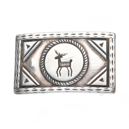 40's-50's Vintage Navajo overlay/deep stamped sterling silver belt buckle w/deer