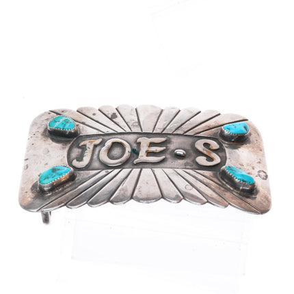 Vintage Navajo sterling silver/turquoise belt buckle customized Joe S