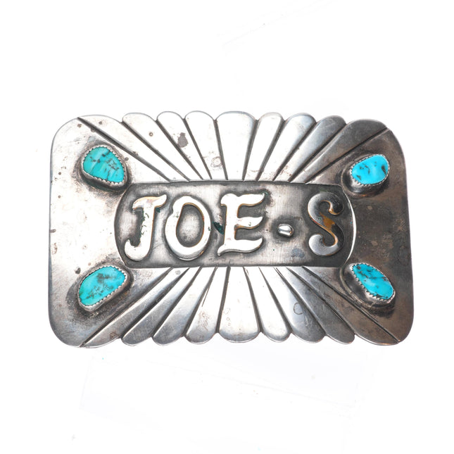 Vintage Navajo sterling silver/turquoise belt buckle customized Joe S