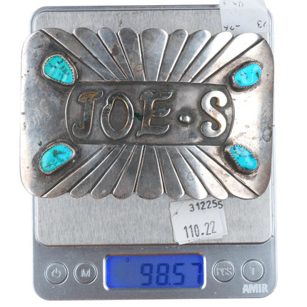 Vintage Navajo sterling silver/turquoise belt buckle customized Joe S