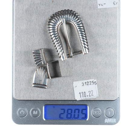 Vintage Navajo sterling silver chiseled design 5/8" ranger belt buckle set