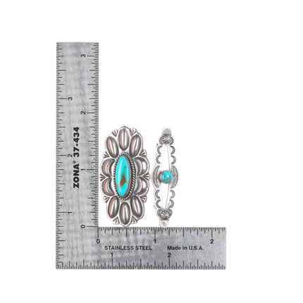 2 Vintage Navajo sterling silver pin/brooch w/nice turquoise Gary Reeves/c1940
