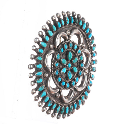 40's-50's Large Zuni needlepoint turquoise sterling silver repousse pin/brooch