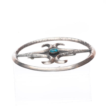 c1940 Large Lone Mountain turquoise Tufa Cast sterling silver Navajo pin/brooch