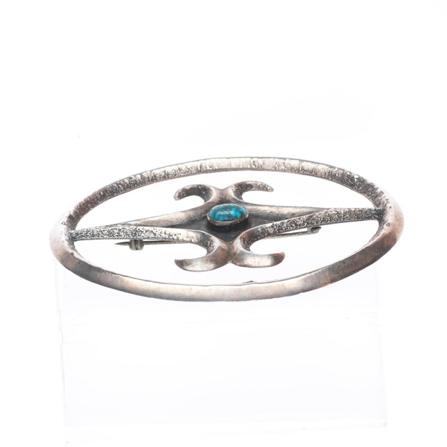 c1940 Large Lone Mountain turquoise Tufa Cast sterling silver Navajo pin/brooch