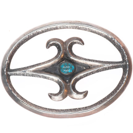 c1940 Large Lone Mountain turquoise Tufa Cast sterling silver Navajo pin/brooch