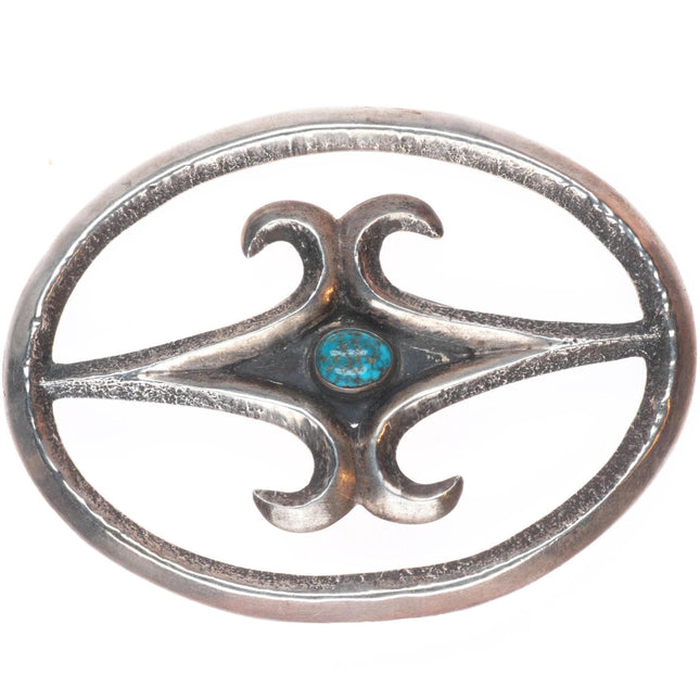 c1940 Large Lone Mountain turquoise Tufa Cast sterling silver Navajo pin/brooch