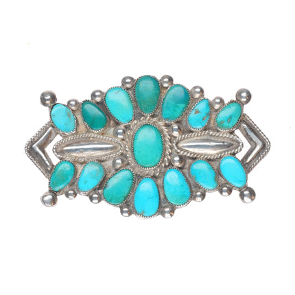 c1930's Zuni ingot/sterling silver turquoise cluster pin w/repousse/wirework