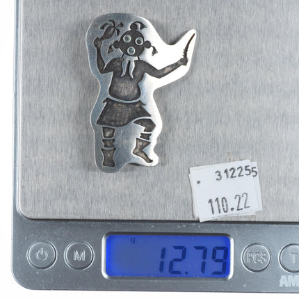 Allen Pooyouma Hopi Overlay Mud Man Kachina pendant pin/brooch sterling silver