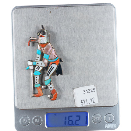 Virgil & Shirley Benn Hopi/Zuni sterling silver carved stone inlay pendant/pin